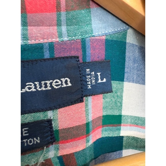 Polo Ralph Lauren Mens L Short Sleeve Plaid Button Down Shirt Red Green Blue - Picture 7 of 9